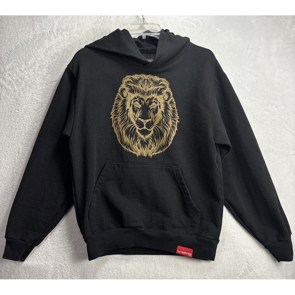 Vintage Lion Hoodie Black/Gold The Marathon Clothing Co.  size small pullover